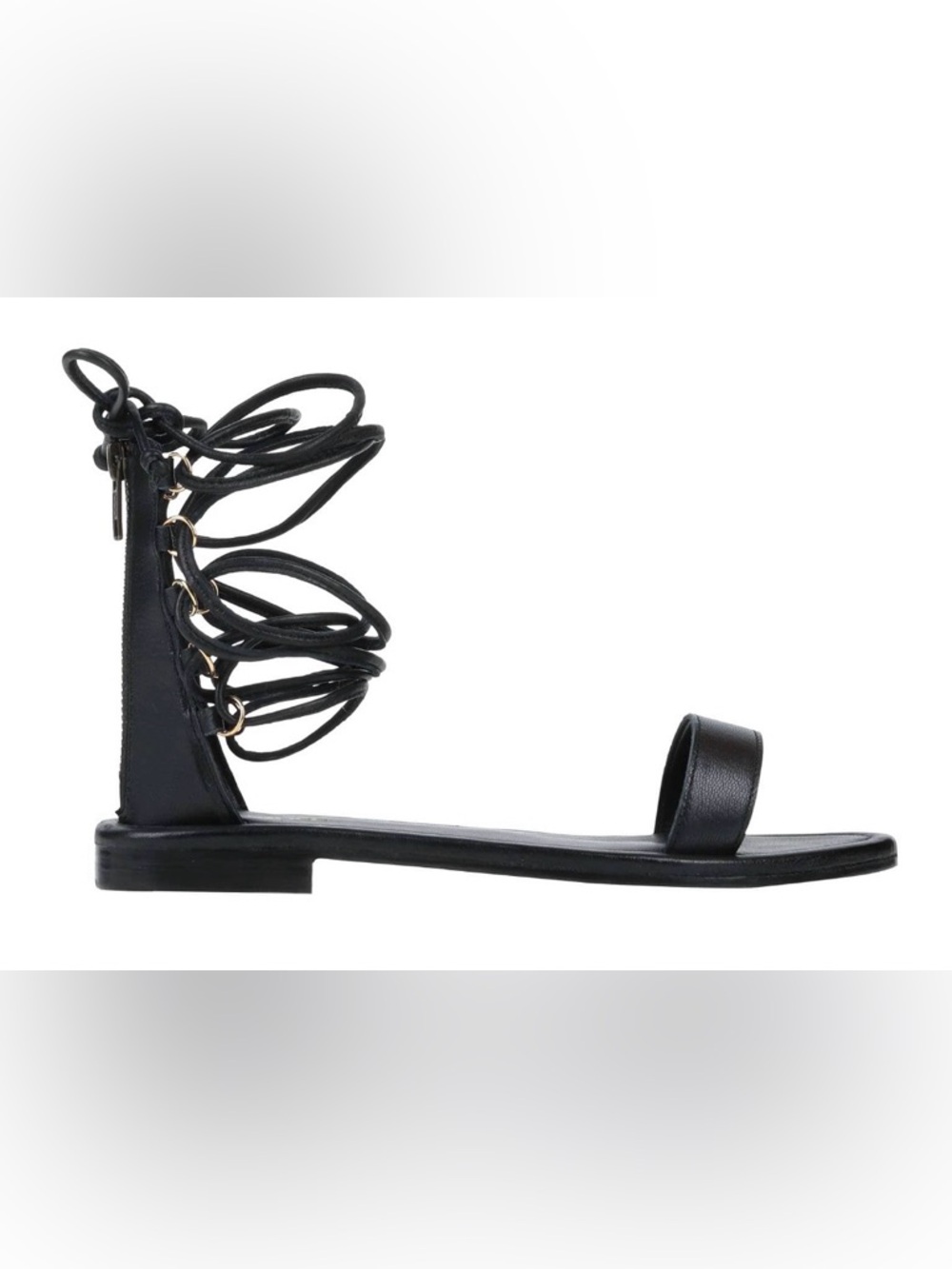Women’s Lace-Up Black Leather Flat Sandal